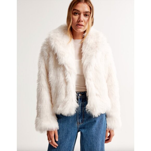 Abercrombie & Fitch Shawl Collar Faux Fur Coat NEW - Picture 1 of 5